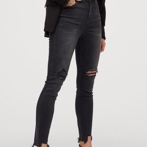 H&M Distressed Black Skinny Jeans w/ Raw Edge Hems